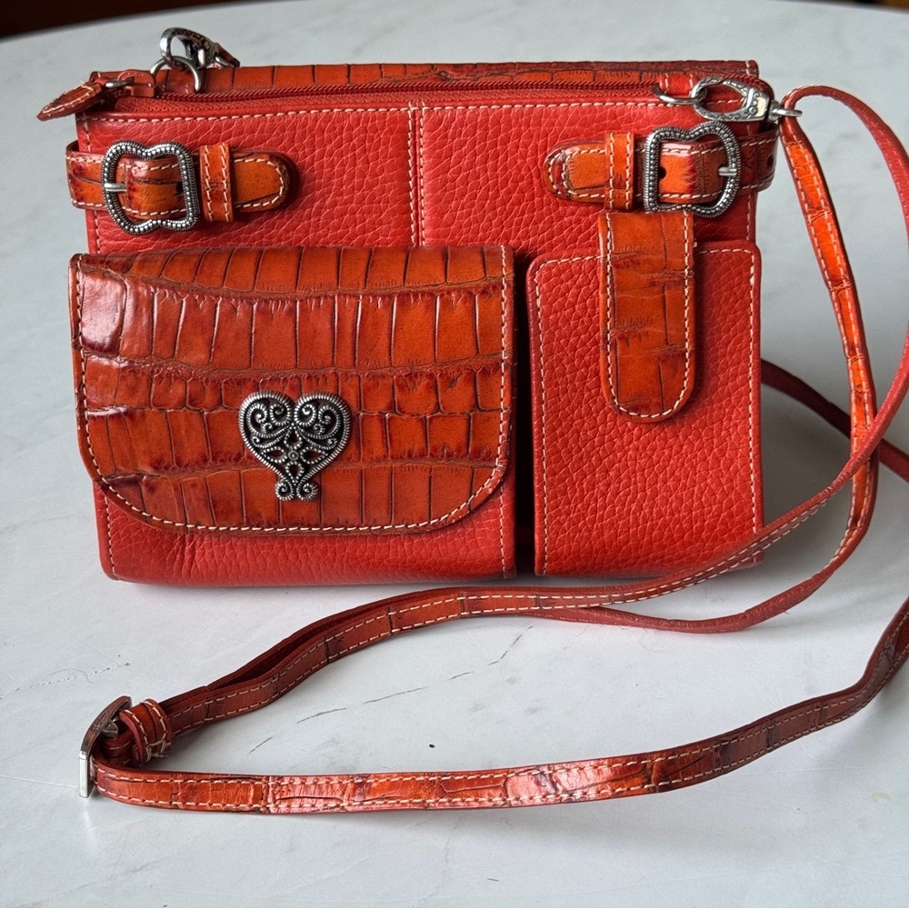 Brighton Burnt Orange Crossbody Organizer Leather Bag near perfect condition - Picture 2 of 12
